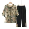 Roupa de Verão da Vovó 2026 Novo Conjunto Elegante Versátil para Mulheres de Meia-Idade e Idosas, Conjunto Casual de Duas Peças para Mamãe