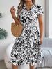Foto Real de Vestido Floral Acampanado Casual de Manga Murciélago Abotonado con Cuello en V Primavera/Verano 2026 Ropa Femenina Transfronteriza de Amazon