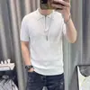 Camisa Polo de Punto de Alta Gama para Hombre Verano Seda de Hielo Rayada Lujo Ligero Camiseta Casual de Negocios de Alta Gama Top de Manga Corta