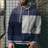 Suéter masculino com capuz interessante estampa 3D costura de simulação xadrez hoodie esportivo masculino novo transfronteiriço europeu e americano