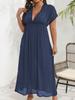 Vestido largo de mujer, blusa de playa de talla grande, para mujer, transfronterizo europeo y americano, nuevo vestido con escote en V profundo y espalda descubierta.