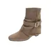 Botas ankle versáteis de outono, novo estilo de moda para mulheres, com saltos grossos e design plissado, estilo 2026