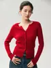 Suéter redondo de malha de cashmere com gola V, fios dourados e prateados, estilo francês, moderno e casual, suéter de manga longa emagrecedor, top cardigã simples