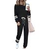 2022wish Amazon ebay Novo Europeu e Americano Feminino Tamanho Grande Solto Cor Sólida Manga Longa Casual Conjunto Feminino em Estoque