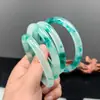 Brazalete redondo de jade orquídea verde con hermosos patrones, pulsera de hielo de jade para mujer, versátil para el uso diario, joyería de jade