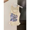 Camisola com Estampa Floral para Mulheres, Peça de Roupa para o Verão, Cobertura Lateral nos Seios, Top Base Justo ao Corpo, Regata Elegante da Moda