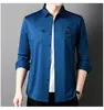 Camisa de Seda de Mora Delfín Americano para Hombre de Manga Larga de Alto Nivel Nueva Llegada Primavera y Otoño Camisa Estampada de Seda Helada para Hombres de Mediana Edad de Negocios