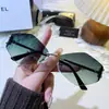 Nuevas Gafas de Sol para Mujer de Alta Gama, Sin Montura, Bordes Cortados, Lente Curva Transfronteriza, Moda Europea y Americana, Gafas de Sol Poligonales de Metal