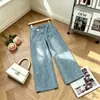 Pantalones Vaqueros de Invierno 2026 para Mujer, Estilo Nuevo, Forro de Terciopelo, Cintura Alta, Corte Amplio pero Ceñido, Estilo Europeo, Trabajo Pesado, Pedrería, Estampado en Caliente, Pierna Ancha, Extra Largos