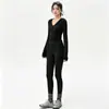 Nuevo Conjunto de Yoga para Mujer: Top de Entrenamiento de Running, Deportes, Tenis, Pilates de Gama Alta, Ropa de Fitness, Pantalones de Tiburón de Manga Larga
