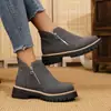 Botas Martin de Ante Gruesas para Otoño/Invierno 2026, Talla Grande, Puntera Redonda, Suela de Plataforma y Cremallera Lateral para Mujer