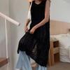 Vestido de punto de verano con capas huecas y abertura para mujer, suelto, diseño coreano, top largo tipo suéter de punto