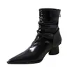 Novas Botas Curtas Plissadas Estilo Britânico 2026 para Mulheres, Estilo Nicho de Outono, Salto Bloco, Bico Fino, Botas Emagrecedoras