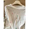 Cubierta Protectora Solar Estampada con Estrellas de Colores para Mujer, Top Holgado de Verano Estilo Perezoso, Camiseta de Manga Larga con Retazos de Lazo de Encaje