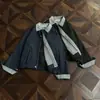 Chaqueta de Trabajo con Parches de Cuadros Azul Marino con Solapa para Hombre, Chaqueta Corta Harrington Bomber Retro Americana de Otoño