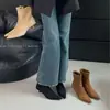 Botas Finas Elásticas de Salto Alto Francês Bico Fino para Mulheres Outono e Inverno Salto Gatinho 2025 Botas de Cano Curto Super Populares