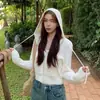 Cardigan com Capuz e Zíper 100% Lã de Seda Feminino Cor Sólida Tricô Casual Top de Lã Solto