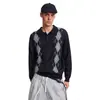 Estilo Coreano Estilo Old Money Suéter de Punto con Solapa para Hombre Otoño e Invierno Holgado Perezoso Retro Jacquard Acolchado Top de Punto de Color Contrastante