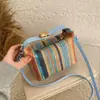 Tendencia de Moda 2026 Diseño Rayado Bolso Pequeño Cuadrado Tejido de Paja de un Solo Hombro Elegante Bolso Tejido de Gran Capacidad para Viajes Diarios para Mujeres
