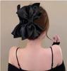 Pinza de Lazo Doble Faz Negro Estilo Hepburn para Mujer, Grande, de Alta Gama, para el Cabello, Parte Posterior de la Cabeza, Tipo Tiburón, Tocado