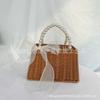 Bolso Cuadrado Tejido de Ratán Bolsa Cuadrada Regalo de Acompañamiento para Boda Cesta de Flores de Retorno para Dama de Honor Bolsa Cuadrada Cesta para Empaque de Té Feliz Bolsa Cuadrada de Playa