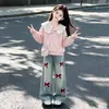 Sudadera Estilo Coreano Dulce Estilo Universitario Cuello Azul Marino para Niños Medianos y Grandes Conjunto de Dos Piezas Pantalones Anchos Versátiles Casuales Primavera/Otoño 2026