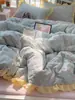 Conjunto de Cuatro Piezas de Gasa Arrugada Estilo Coreano con Encaje tipo Nube Nuevo 2026