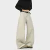 Calça Jeans de Trabalho Desconstruída Cor de Café Retro Americana para Homens, Marca da Moda, Novo Estilo de Primavera, Calça Casual Solta Reta de Perna Larga