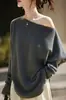 Elegante Suéter de Lã Pura com Manga Morcego de Um Ombro para Mulheres Outono e Inverno 2026 Suéter Tricotado Irregular Solto Top Quente