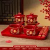 Tazas de Té para Brindis de Boda, Tazas y Cuencos de Pareja Dragón y Fénix, Juego de Cuenco y Palillos de Boda, Juego de Té Rojo para Novios