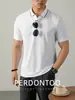 Camisa Polo Masculina Pique Ammonia Líquida Manga Curta Verão Sensação Fresca High-End Quatro Botões Gola de Cor Contrastante Casual Não Amassa