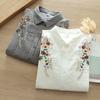 Camisa de Algodão de Manga Longa para Mulheres, Estilo Floresta, Bordado Floral Artístico, Macia e Amiga da Pele, Algodão Puro, Corte Solto, Roupa de Primavera