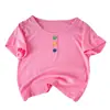 Camiseta de Manga Curta para Meninas Verão 2024 Nova Super Estrangeira Infantil Cor de Doce Camisa Básica Top Celebridade da Internet para Menininhas 3