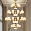 Novo lustre estilo chinês, totalmente em cobre e madeira maciça para sala de estar, estilo Zen chinês retrô para quarto, sala de jantar, villa, lustre grande para teto alto