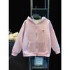 Casaco Infantil Feminino com Forro de Lã Rosa Doce Roupa Outono e Inverno Novo Cor Sólida Solto Versátil com Capuz Tendência