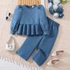 Conjunto Infantil Comércio Exterior Roupas Infantis 2025 Outono Novo Top Infantil com Mangas Bufantes e Babados Calça Casual de Pernas Largas