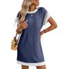 2025 Amazon Nuevo Vestido de Mujer Transfronterizo Europeo y Americano de Verano Casual Color en Contraste Torcido Manga Corta con Bolsillo