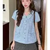 Camisa de mujer con bolsillo de corbata, manga corta, nuevo diseño, elegante, top versátil de lujo ligero, blusa de mujer para ir al trabajo
