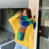 Bufanda para Mujer Otoño e Invierno Estilo Coreano Nuevo Estilo Europeo y Americano Engrosada de Moda Hilo Circular Cuadros Arcoíris Cálida para el Cuello Moda