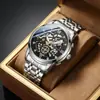 Reloj Casaero para Hombre, Popular Reloj Mecánico de Imitación, Moda Retro de Negocios Impermeable Luminoso Acero Inoxidable Hueco