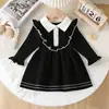 INS Explosiones Vestido Largo de Punto para Niños Niñas Primavera Otoño e Invierno Cuello Solapa Vestido de Punto Manga Larga Vestido de Princesa Vestido Largo