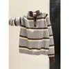 Suéter Pulóver de Bloques de Color Rayado de Media Cremallera Suelto para Mujer, Otoño/Invierno, Cuello Semi Alto, Holgado, Relajado, Top de Punto Versátil