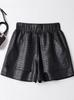 Shorts de Couro Feminino Transfronteiriço Outono Novo Cintura Alta Emagrecedor Linha A Calças de Couro Pretas de Perna Larga para Outono e Inverno, Adequado para Usar com Botas, Atacado