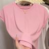 Camiseta de Manga Farol para Mujer Manga Corta 2025 Nuevo Diseño Sentido Nicho Moda Adelgazante Estilo Europeo Top de Cuello Redondo para Mujer