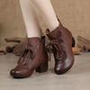 Botas de cuero genuino para mujer, estilo étnico, estilo retro, estilo mom, cortas, con punta redonda, tacón medio, antideslizantes, suela suave, para mujeres de mediana edad y mayores.