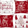 Fronha de Linho Popular da Amazon Transfronteiriça Conjunto de Quatro Peças Tema de Natal Papai Noel Rena Doce Árvore de Natal