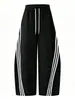 Pantalones de Chándal Personalizados, Estilo Deportivo Unisex, Estilo Callejero Americano, Pantalones de Pierna Ancha a Rayas con Bloques de Color, Cordón Elástico, Pantalones Casuales de Caída Suelta