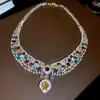 Collar con colgante redondo de perla de circón bañado en oro real de 18k, aretes estilo palacio, conjunto de joyería de lujo ligero de alta gama