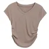Camiseta V-Neck Manga Curta Estilo Puro Desejo para Mulheres, Novo Design Slim-Fit Verão 2026, Top Liso para Estudantes, Tendência