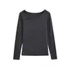 Camiseta Elegante de Manga Longa Lisa com Gola Irregular para Meninas Modernas, Camisa Básica Versátil para Outono, Top Curto Estiloso